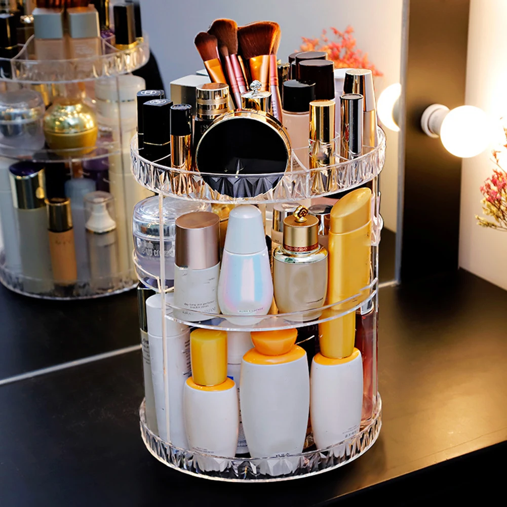 Make Up Organizer Box 360 Degree Rotation Cosmetic Organizer Transparent Fashion Spin Multi-Function Detachable Dressing Table 5