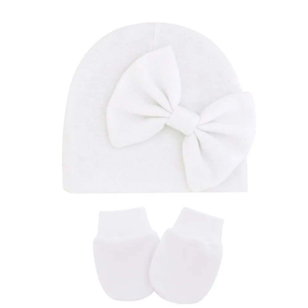 Girl's Baby Hat & Mittens with Bow Custom Baby Shower Newborn Baby Gift Baby Scratch Mittens Newborn Baby Girl Hat with Name 5