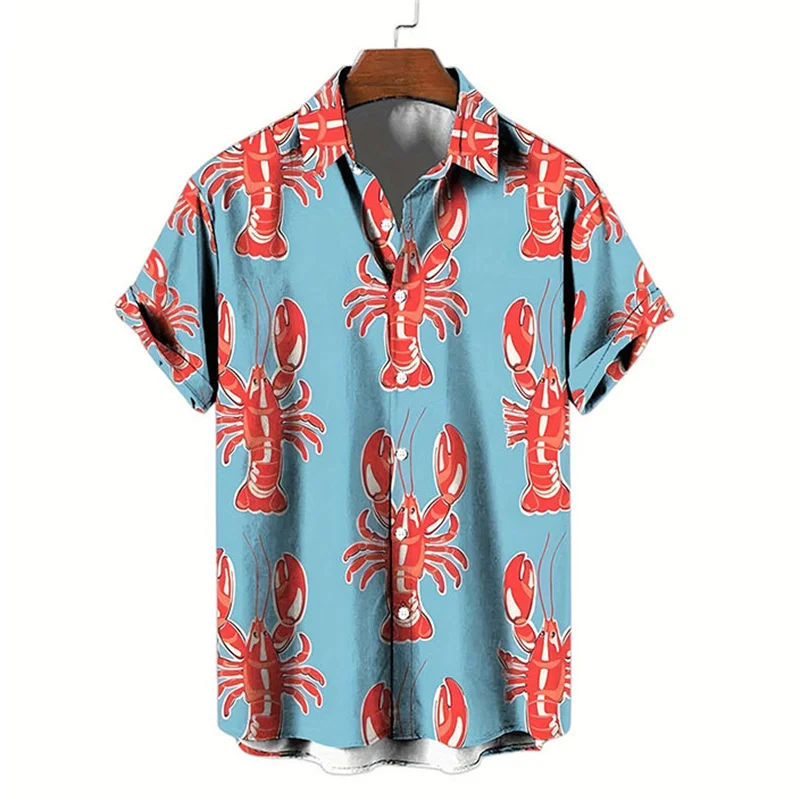 

Hawaiian Lobster 3d Print Shirt Fashion Short Sleeve Large Size Shirts Summer Vacation Beachwear Casual Graphic Male Tops