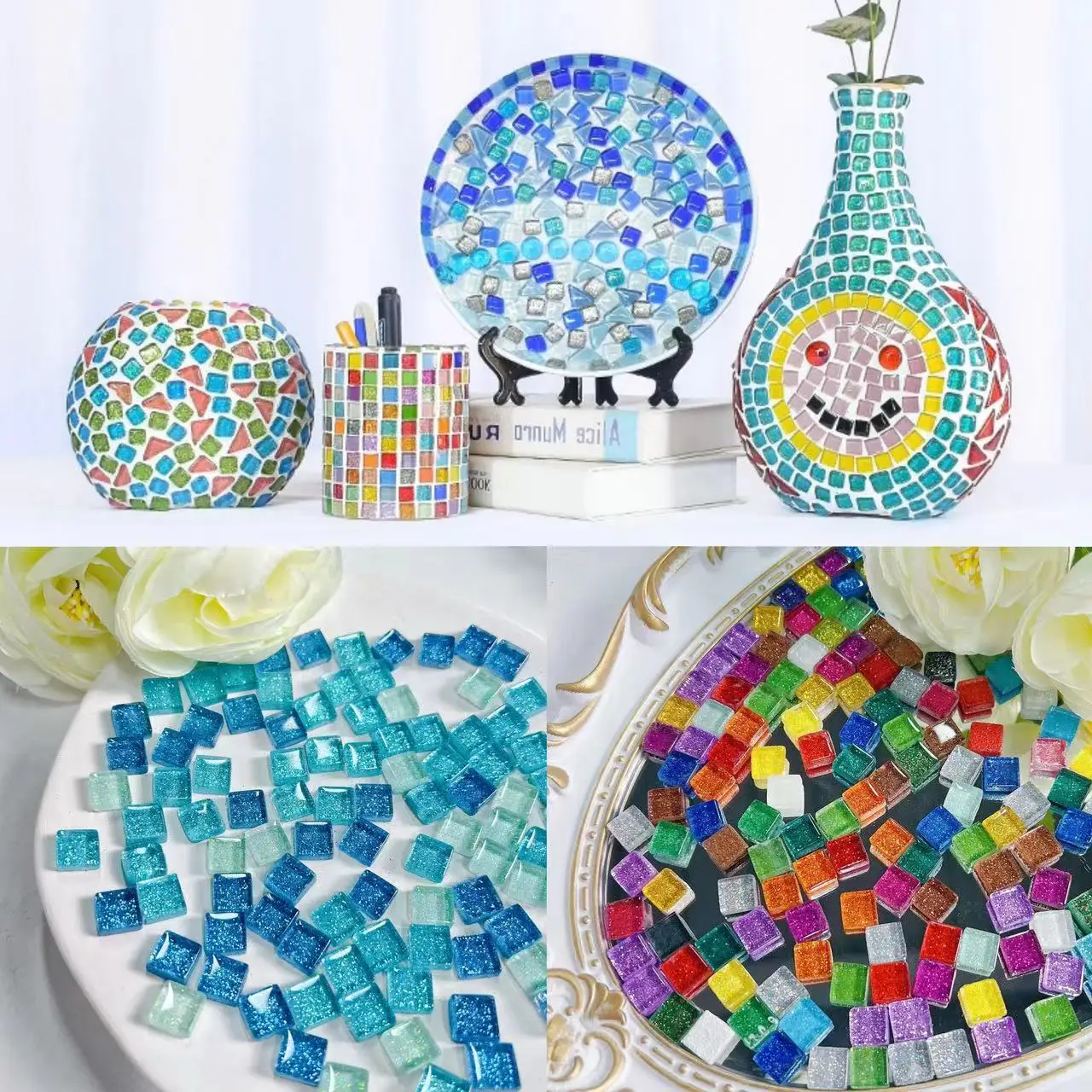 50pcs Mosaic Tile Square Mix Bulk DIY Pieces 1X1cm Stained Glass Used for  Vases Picture Frames Coasters Home Art Decoration - AliExpress