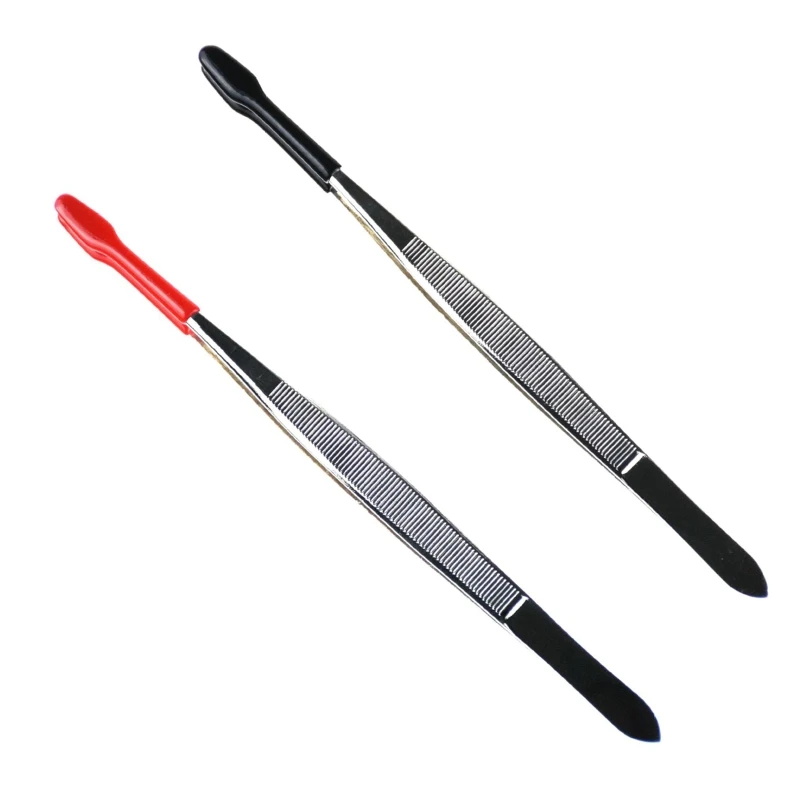 Stainless Steel Tweezers Lightweight Flat Head Rubber Tipped for Stamp Coin Jewelry Lab Hobby Crafts M4YD precision tweezers tweezer tool