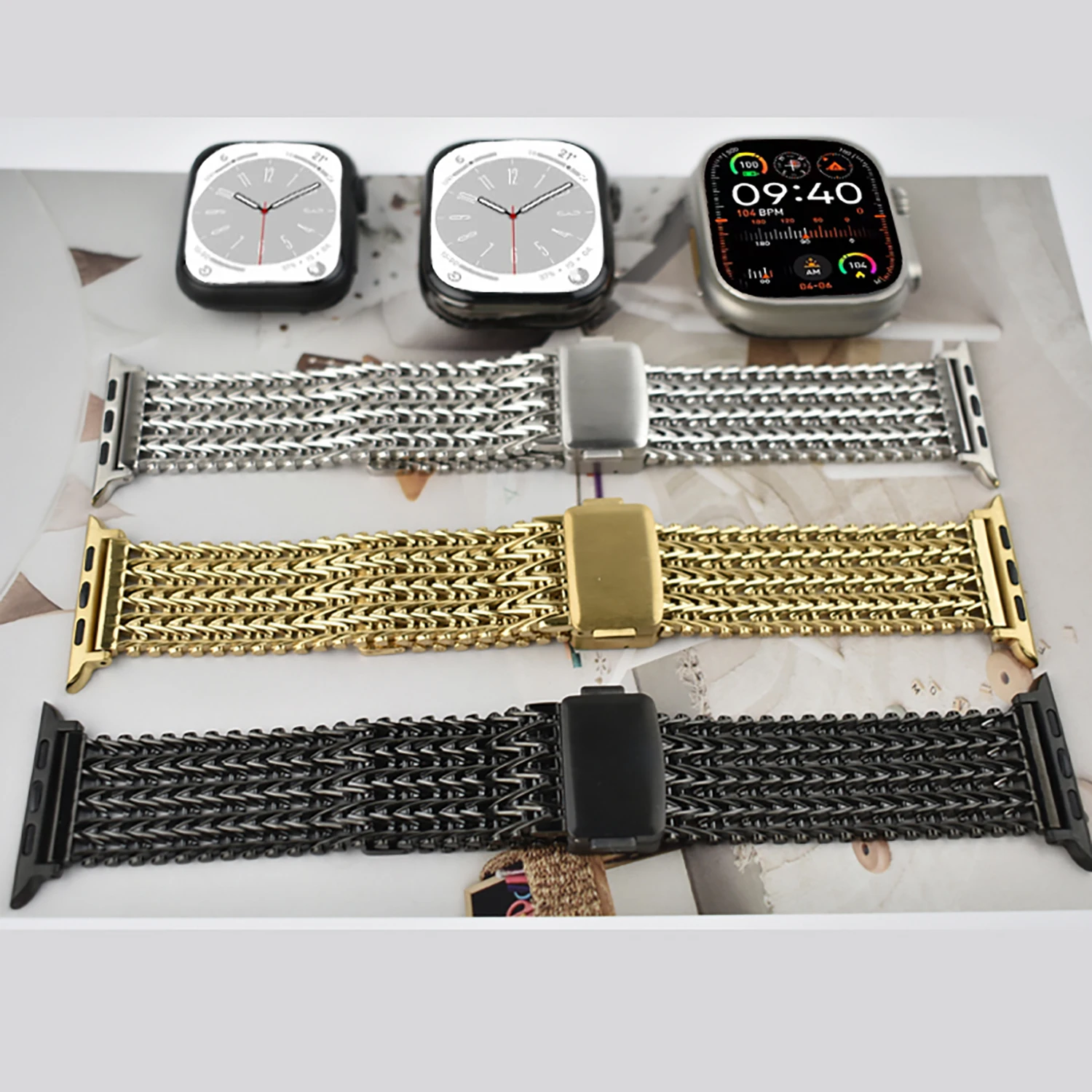 Vielseitiges Mesh-Edelstahl-Magnetarmband für Apple Watch Ultra1/2 10/9/8/7/6 und 3, für iwatch-Serie 49/46/45/44/42/41/40 mm – Detail 2