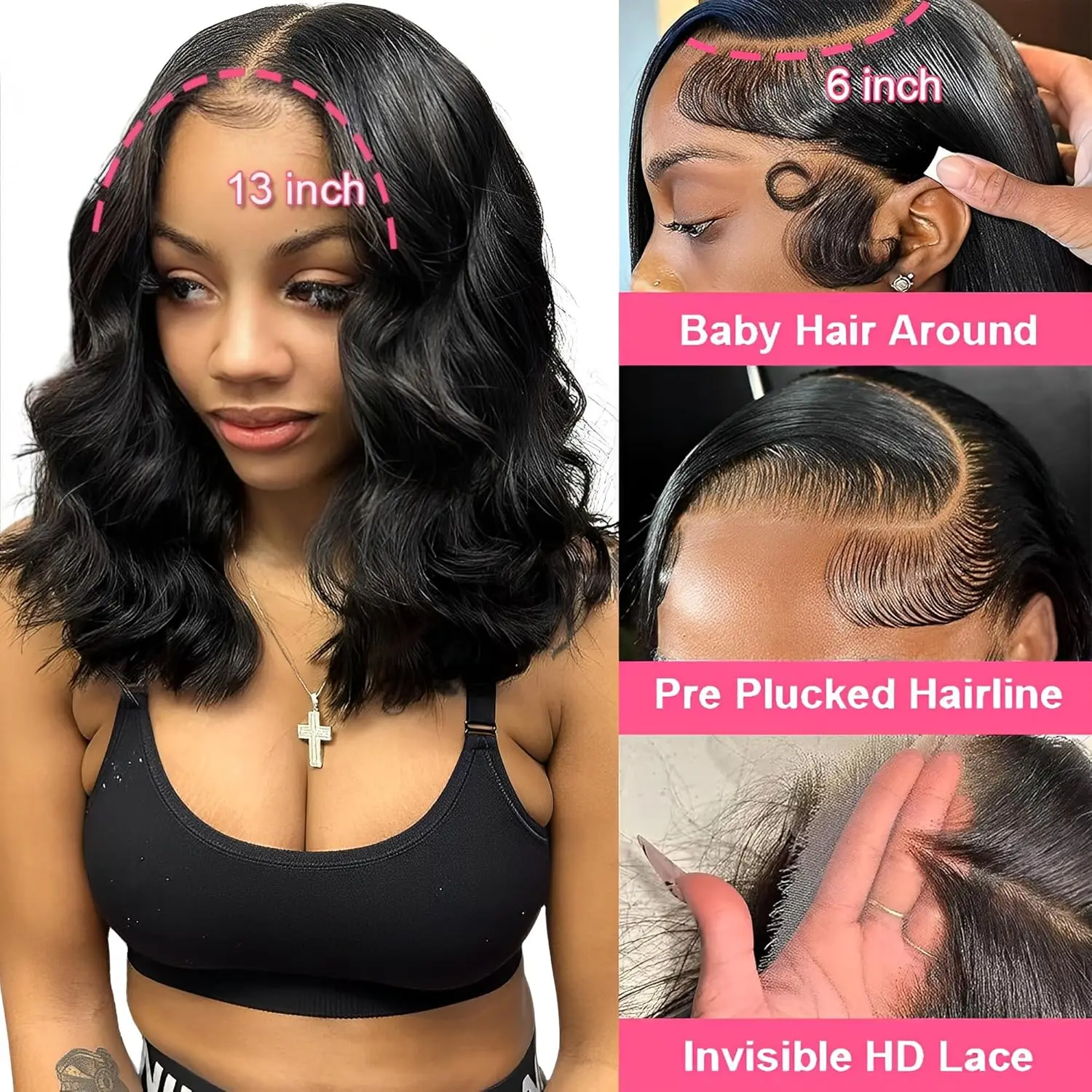 16 Inch 13x6 Bob Wig Human Hair 200% Density HD Lace Front Wigs Human Hair Body Wave Lace Front Wigs Human Hair Wig 200% Density