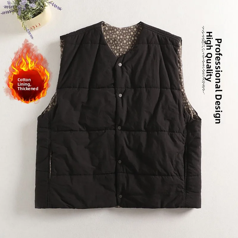 Winter Faion Simple Pure Color Cotton Lined Vest Thiened round Ne Loose Women's Casual Outerwear Large Size Coat