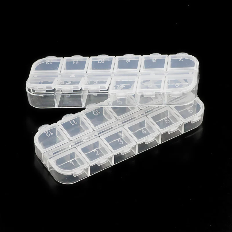 

HGKLBB 13x5cm Plastic Rectangle 12 Grid Compartment Storage Box Display DIY Accessories Earring Ring Jewelry Beads Pill Case