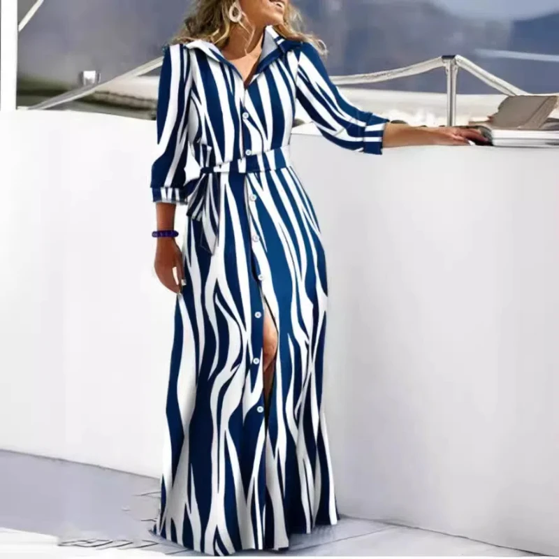 Long Sleeved Printed Shirt Skirt Long Dress for Women women pyjamas set