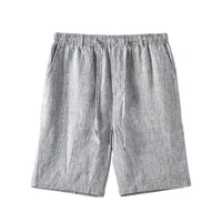 Summer linen pants Men's casual loose linen shorts Breathable beach pants elasticated waist quarter pants 1