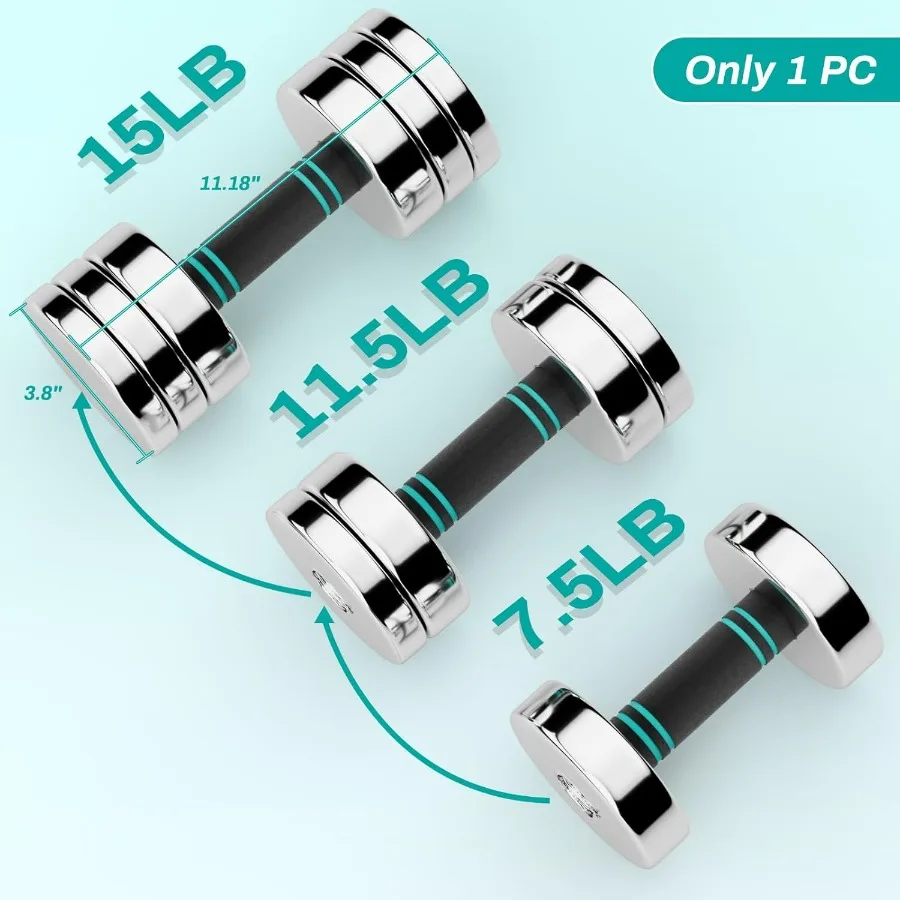 Single Steel Adjustable Dumbbell, 15lb Free Weight Single Dumbbell, Non-Slip and Comfortable Foam Handle, Adjustable Single Dumb