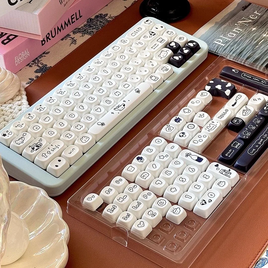 Moa-keycaps para Teclado Mecânico Pbt Keycaps 141 Chaves Vacas Preto e Branco Quadrado Sublimação Térmica Incluem 2.25 u 2.75u para Alice - Imagem 5