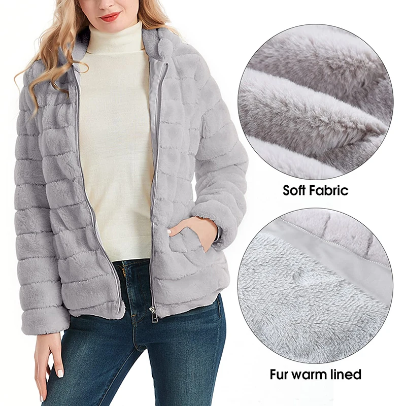 Giolshon Spring Autumn Women Faux Shearling Shaggy Coats Fashion Long Sleeve Zip Up Winter Warm Jackets Hooded Outerwear