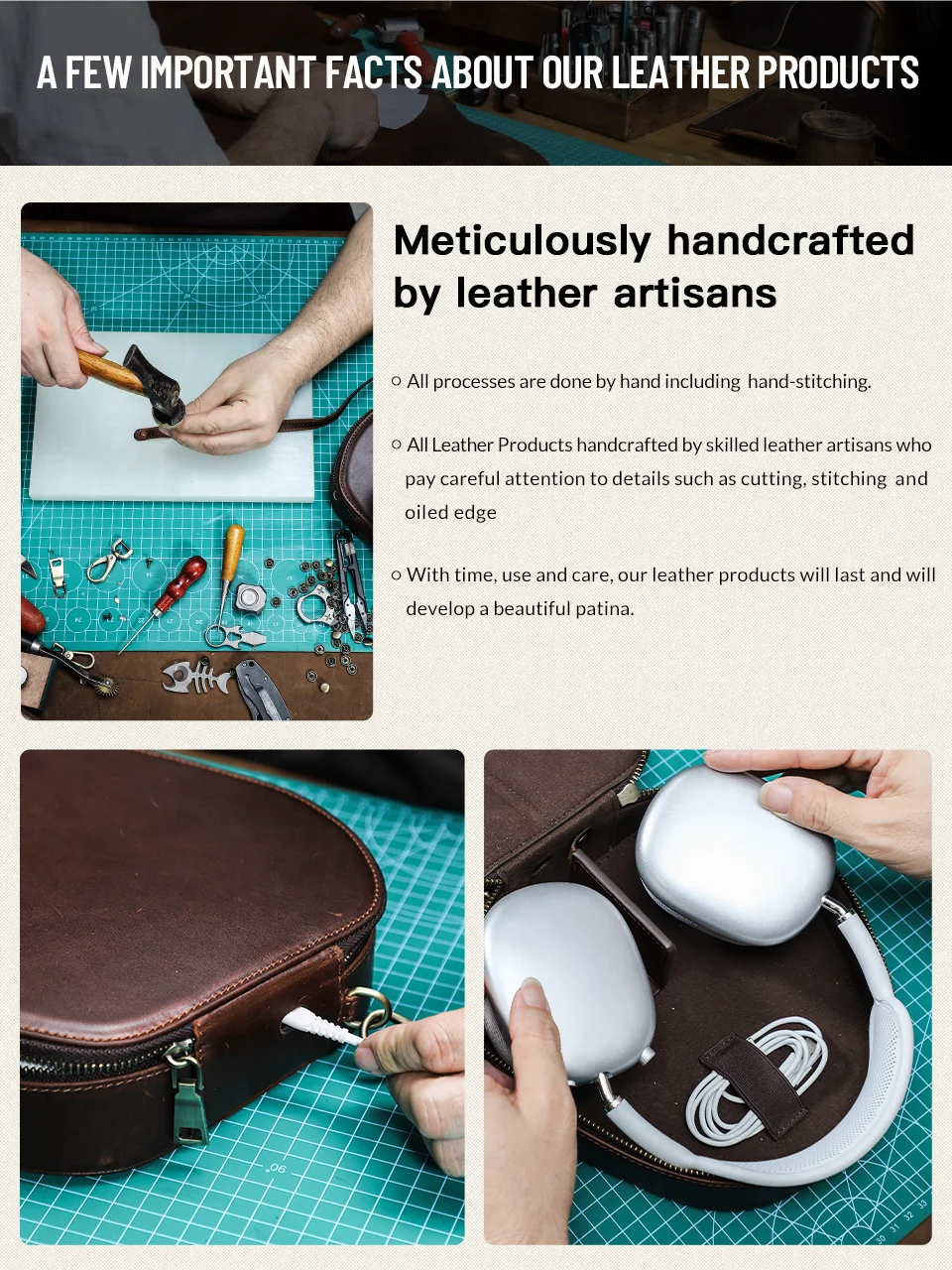 Genuine Leather Case for Apple AirPods Max SONY WH1000 XM4 Headphone Travel Carrying Case Protective Cover Portable Storage Box