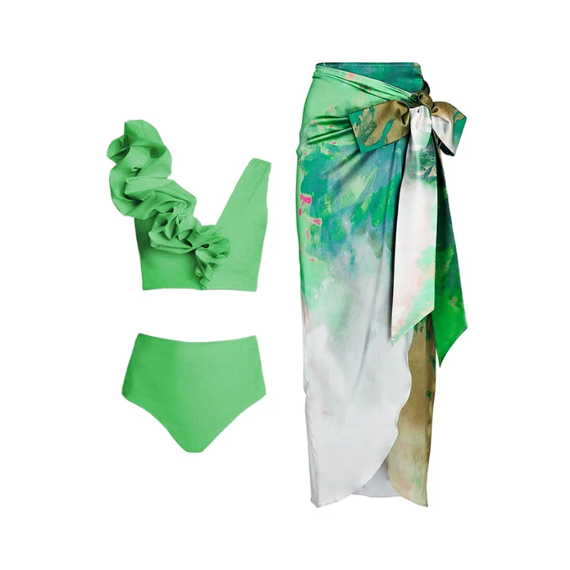 Green Push Up Women Swimsuit Sexy Beachwear Swimming Bathing Suit Summer Fashion Two Piece Bikini Set Swimwear Ruffle Outfits