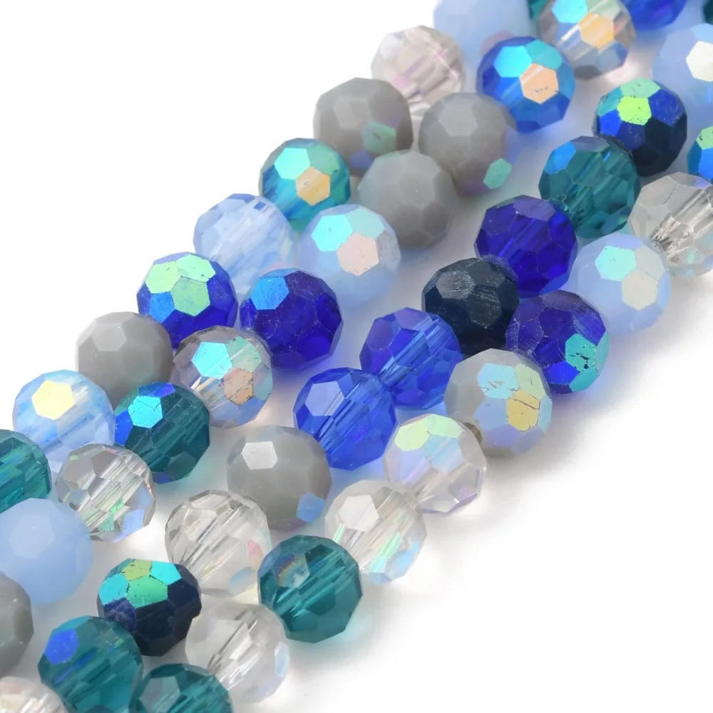 10 Strand Faceted Round Beads 6mm Electroplate Glass Beads Strands Half AB Color for jewelry DIY making , about 100pcs/strand