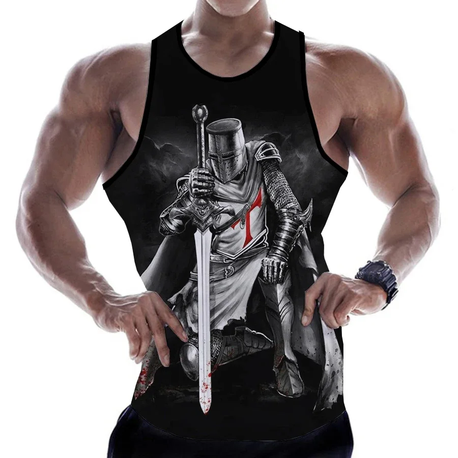 Летняя жилетка для фитнеса с 3D-принтом храма, рыцаря, мужская повседневная футболка для бега и спорта, жилет для фитнеса, тренировочная рубашка без рукавов Летняя жилетка для фитнеса с 3D-принтом храма, рыцаря, мужская повседневная футболка для бега и спорта, жилет для фитнеса, тренировочная рубашка без рукавов