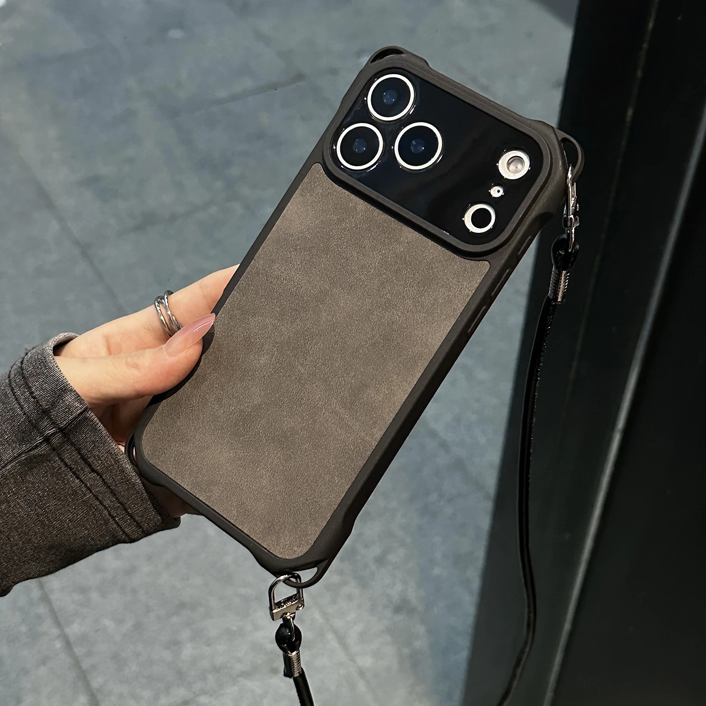 Elegant Long Leather Rope Phone Case with Shockproof Silicone