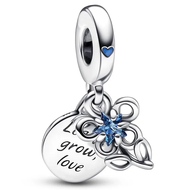 

Authentic 925 Sterling Silver Moments Blooming Flower Double Dangle Bead Charm Fit Women Pan Bracelet & Necklace Jewelry