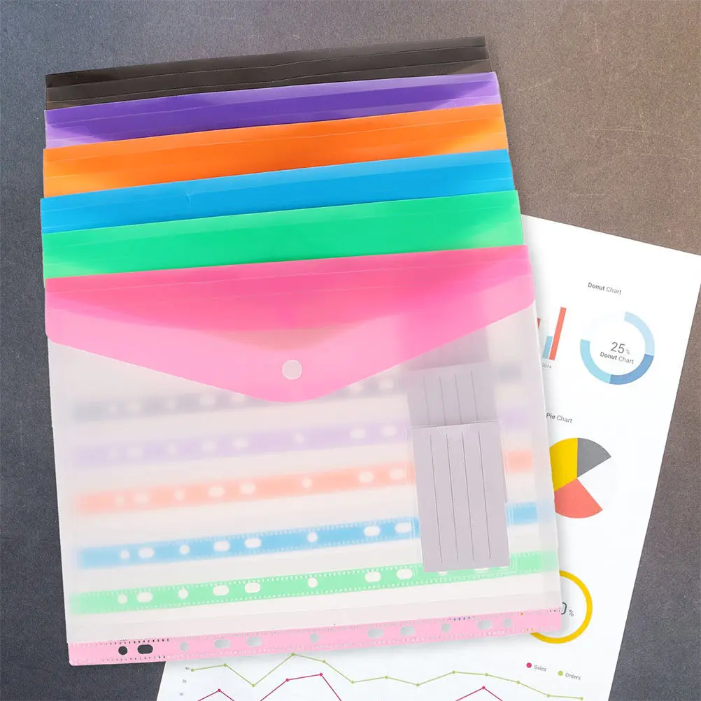 6Pcs 다기능 스냅 버튼 파일 파우치 파일용 투명 문서 보관 가방 청구서 카드 휴대용 정리 폴더