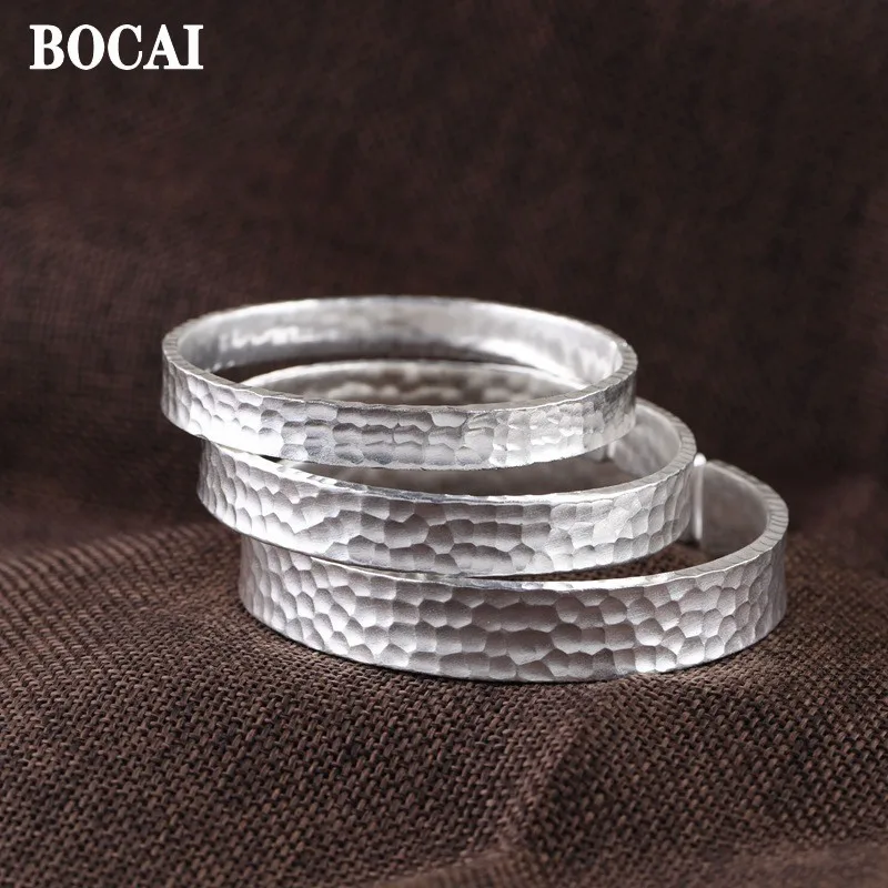 

BOCAI New S999 Silver Jewelry Accessories Fashionable Chinese Style Hand Knock Wide Plate Lovers Men and Women Bracelet