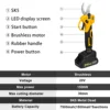HECUS 30mm Brushless Electric Pruner Shear 1500W Cordless Rechargeable Fruit Tree Garden Power Tools For Makita 18V Battery 3