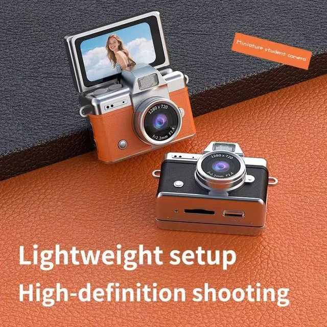 Retro Style Mini CCD Camera with 180° Flip Screen Neck Strap Design Portable Sports Camera for Kid Outdoor Travel Photography