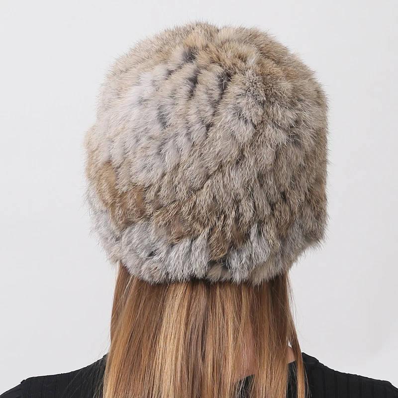 Warm Fluffy Women's Winter Hats 2023 Natural Rabbit Fur Knitted Beanie Russian Soft Cozy Fur Hat 3