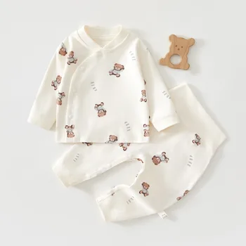 الوليد الطفل قاعدة قميص + السراويل 2 قطعة مجموعة الخريف والشتاء الكرتون بلوزة من القطن الخالص + السراويل 0-18 متر الوليد الطفل منامة 4