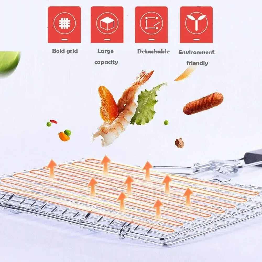 Durable Stainless Steel BBQ Mesh Non Stick With Handle Grill Mesh Mat Fold Barbecue Tool Picnic