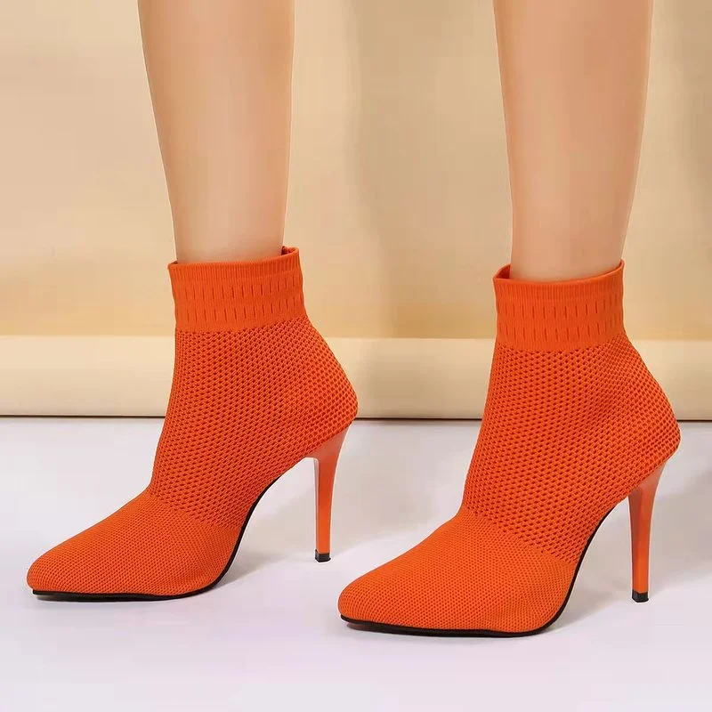 

2022 New Winter Sexy Socks Boots Knitted Elastic Boots High Heels Women's Retro Shoes Autumn Ankle Boots Short Boots Women 35-43
