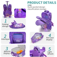 3PCS set Rolling Backpack For Girls, Cute Cartoon Cat Sequin Wheeled Bookbag For Elementary Students, With Lunch Box And Pen Bag 4