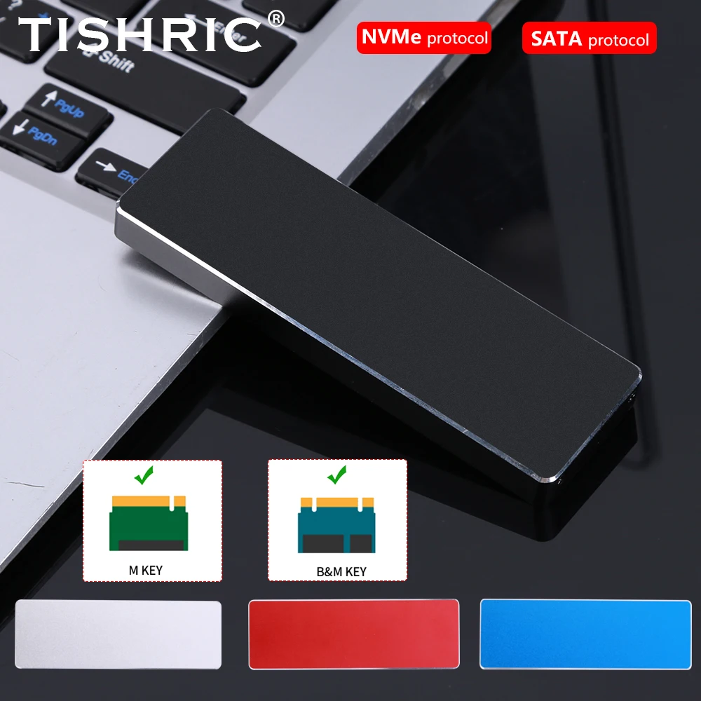 TISHRIC M2 SSD Case M.2 Nvme SATA SSD Enclosure NVME SATA Dual Protocol 10Gbps USB 3.1 Gen2 USB C Supports M and B&M Keys