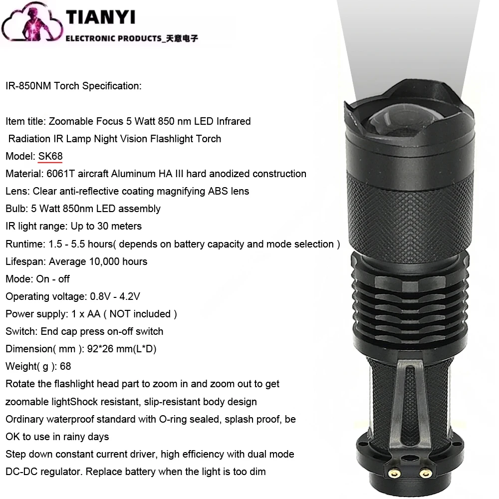 Infrared Night Vision Torch Zoomable Led Ir Illuminator Flashlight_voghion.com