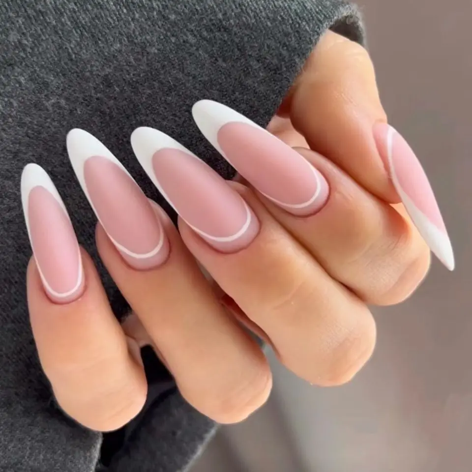 

24Pcs Box French Almond Shaped False Nail Art Full Cover Detachable Artificial Fake Nails Press on Nails Tips
