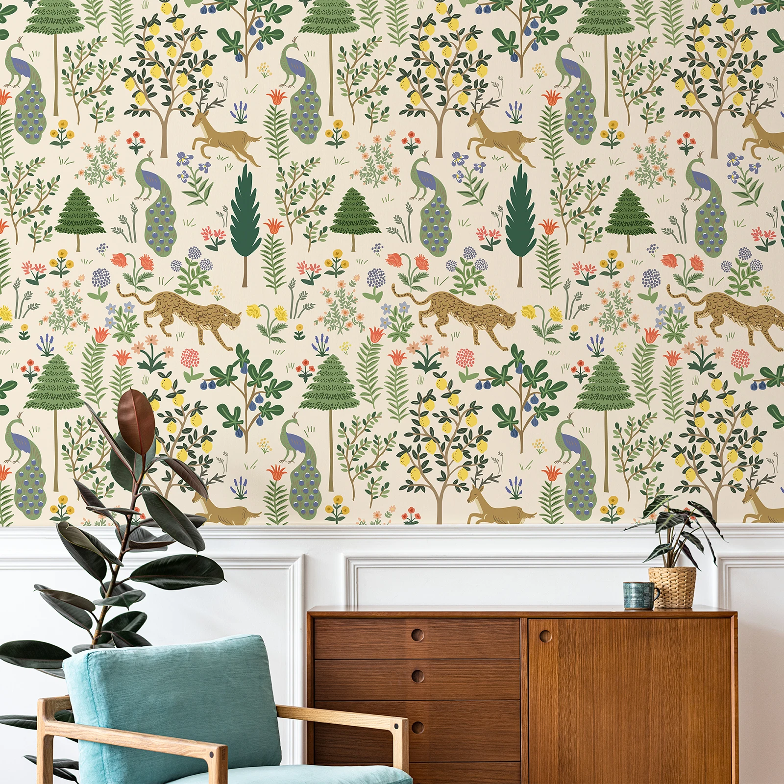 Vintage Leaves Trees Peel And Stick Wallpaper Retro Floral Yellow Animal Waterproof Home Decor Forest Self Adhesive Wall Sticker