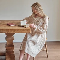 Princ Sle Long Sve Spwear Dr Women's Home Clothes Spring Autumn New  Knot Mid-Length Floral Print