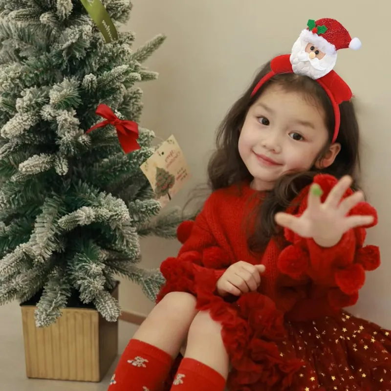 Christmas Children Cartoon Headwear Santa Claus Reindeer Snowman Headdress Party Decoration Fabric Headband Festival Party Gift