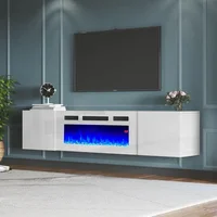 Floating TV Stand with 36 Electric Fireplace, High Gloss Finish Wall Mounted Fireplace Entertainment Center with Storage for TVs 1