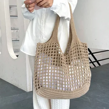 Borse all'uncinetto alla moda per le donne borsa da spiaggia estiva borsa a tracolla in maglia intrecciata Boho bohémien Totes estetici in rafia