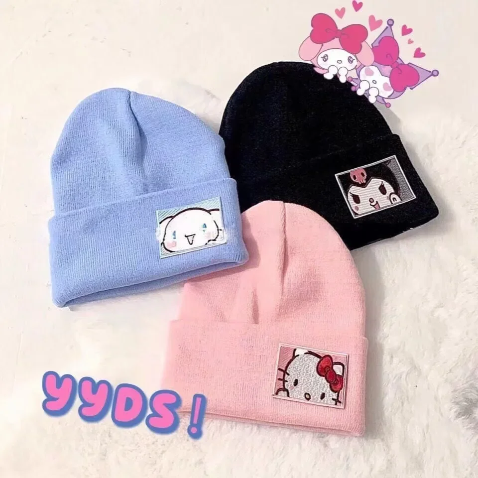 

Трикотажная шапка Sanrio Cinnamoroll, женская шапка, зимняя теплая шапка для взрослых с героями мультфильмов, милые шапочки Kuromi My Melody, шапка, рождественский подарок для девочки