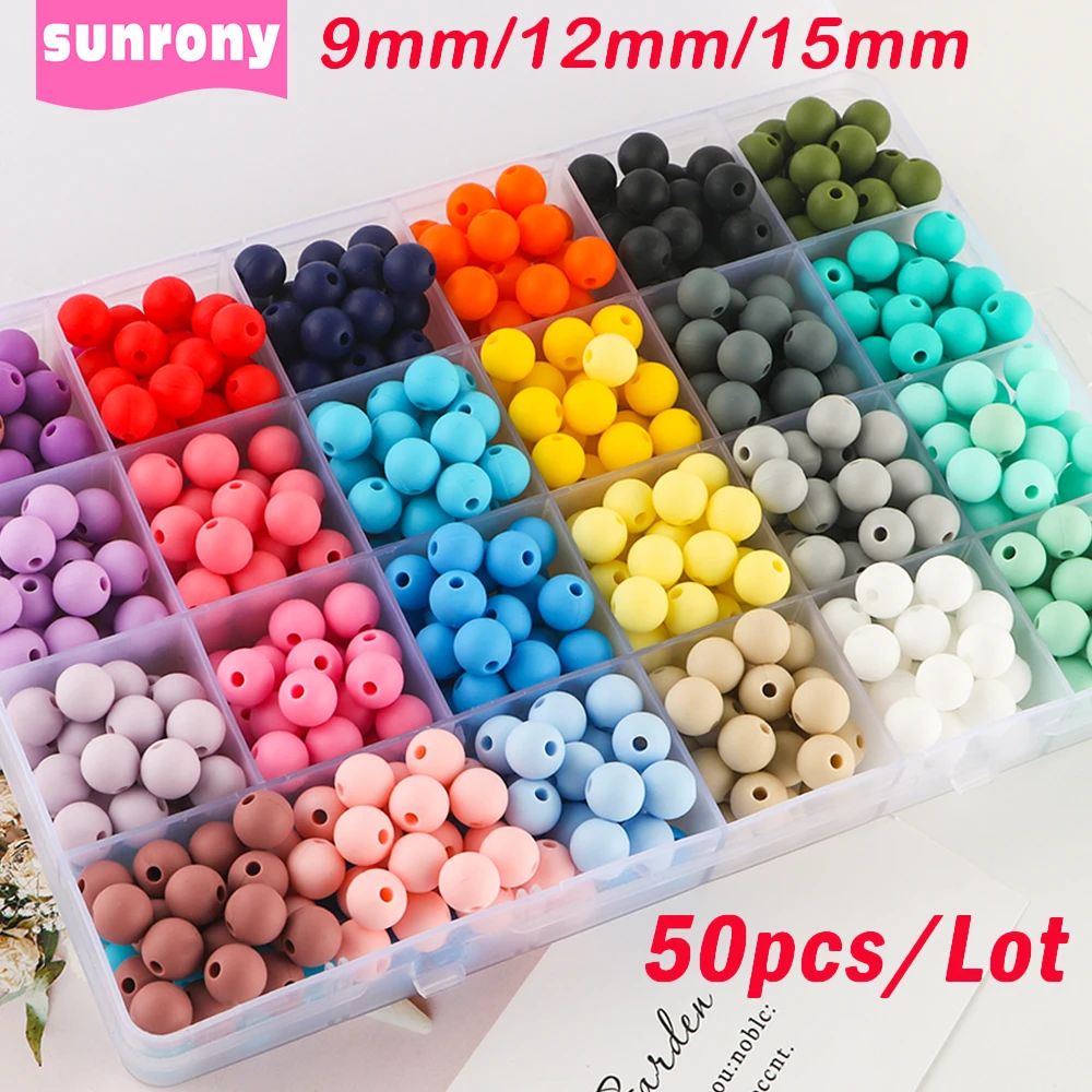 

50Pcs/Lot Silicone Beads 9/12/15MM Round Beads For Jewelry Making To Make Bracelets DIY Keychain Necklace Jewelry Accessories