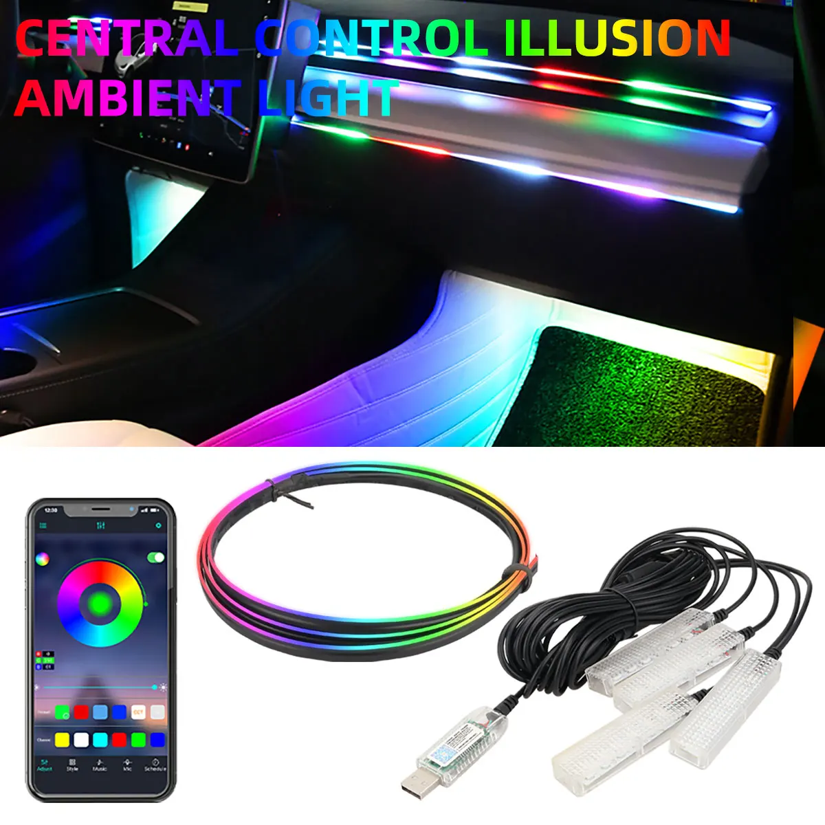 

2in1 110cm & 35 cm LED Strip Car Ambient Lights LED Interior Symphony Atmosphere Lamp USB APP Control Remote for Tesla Model 3 Y