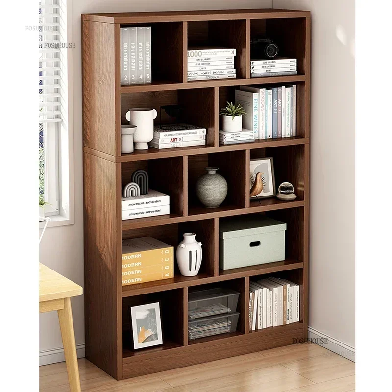 One-piece Chinese Bookcase for Living Room Wood-based Panel Wall-mounted Multi-layer Bookcases Retro Personalized Shelf for Home