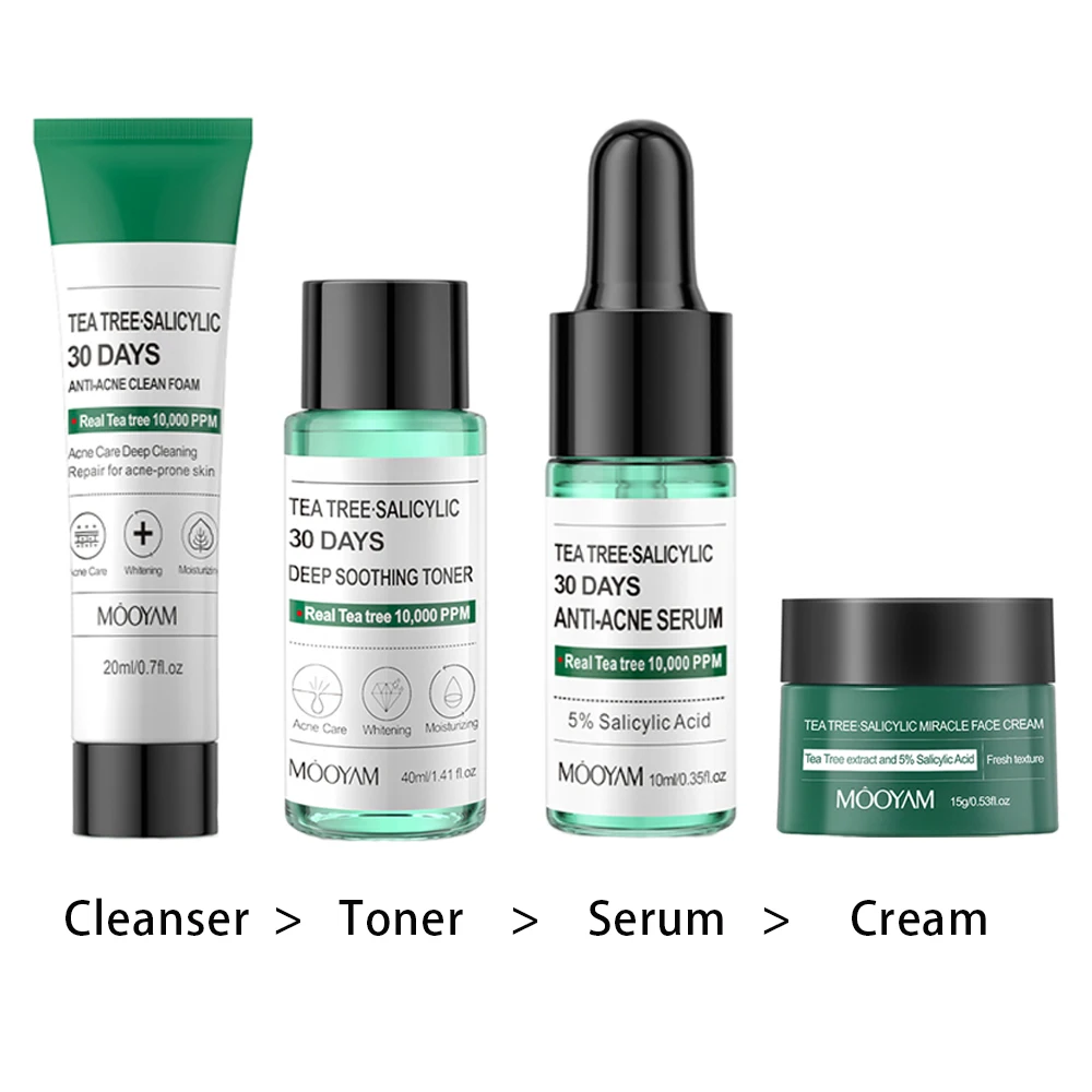 Skin Care Set Tea Tree Salicylic Facial Cleaner Korean Face Serum Exfoliating Peeling Gel Moisturize Toner Cosmetics skin care set