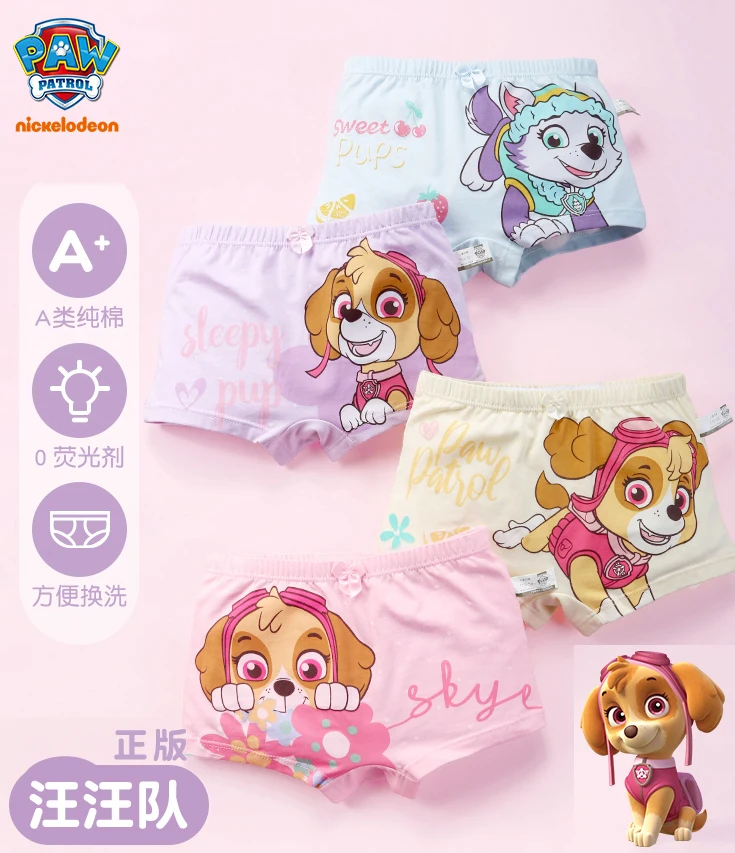 Girls Underwear 4PCS Genuine Paw Patrol Skye Girl Children Cotton Printing Panties Kids Short Briefs