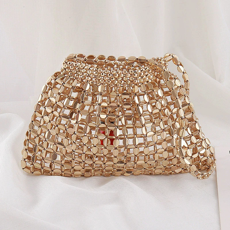 Women Summer Woven Hand Bag Luxury Design Hollow-out Silver Hand Woven Single Shoulder Underarm Bag