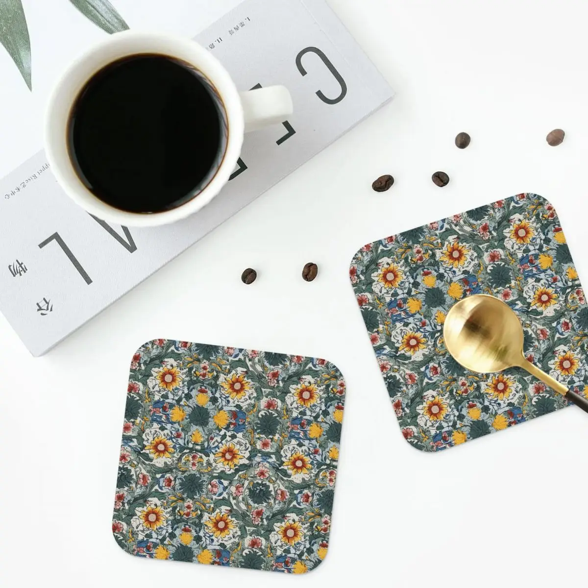 

Fiori Italiani Coasters Leather Placemats Waterproof Insulation Coffee Mats for Decor Home Kitchen Dining Pads Set of 4