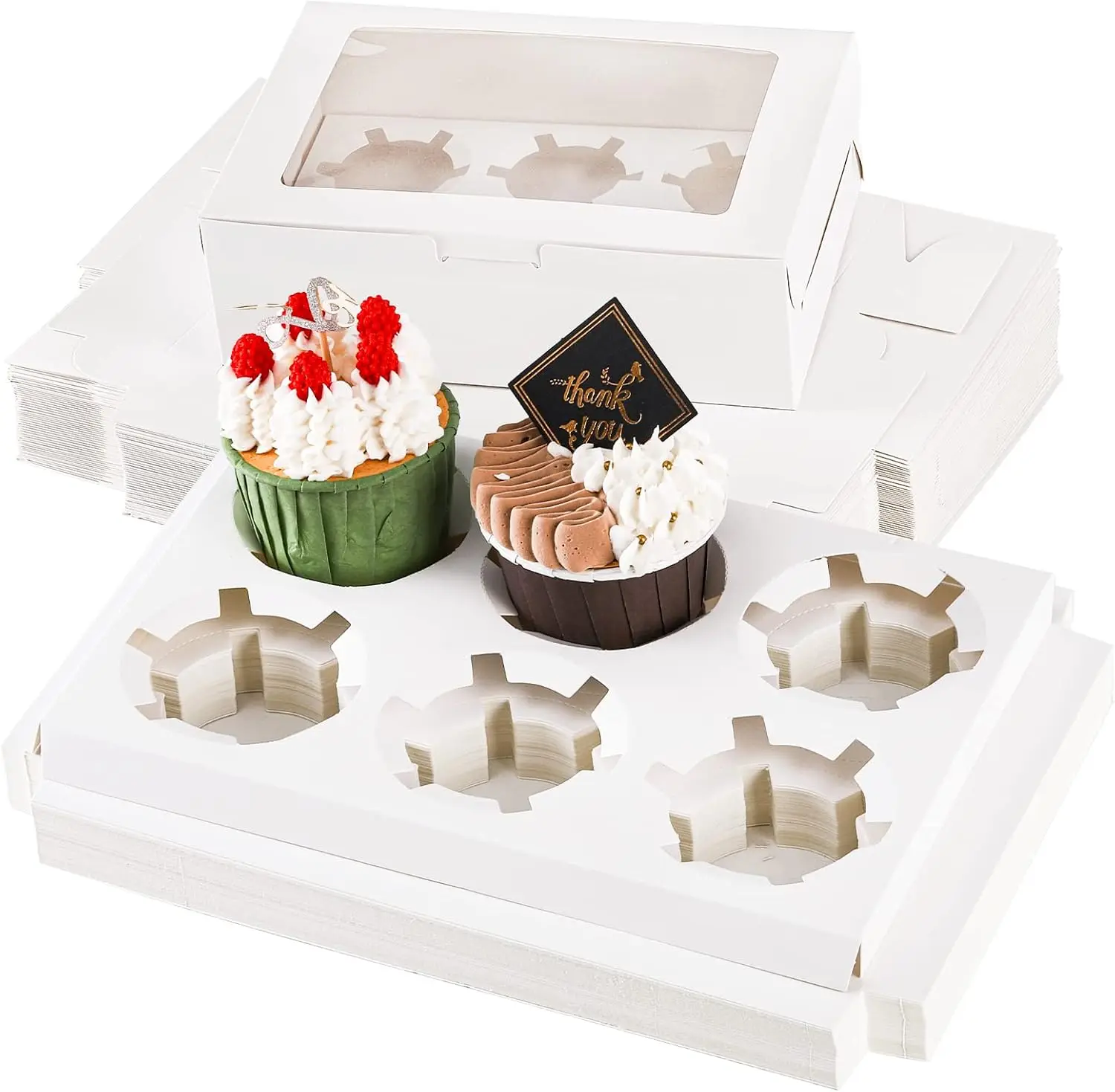 Cupcakedozen met doorzichtig venster Taarthouder Muffindrager voor verjaardag Bruiloft Kerstfeest Bakkerijverpakkingen met verdelers - Image 11