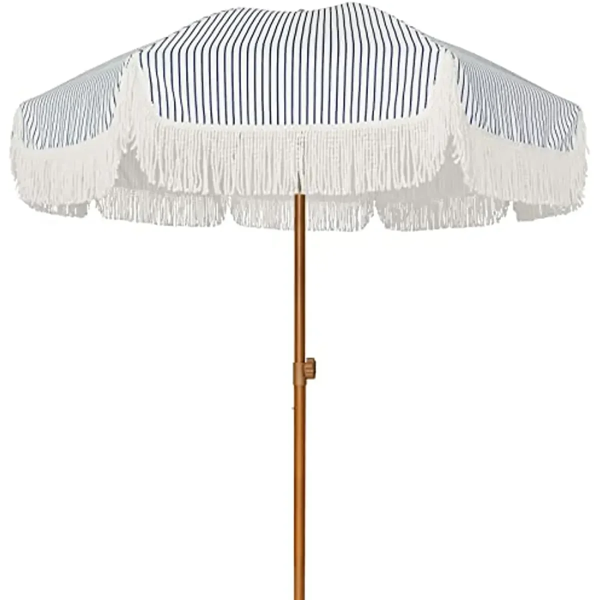 

AMMSUN 7ft Patio Umbrella with Fringe Outdoor Tassel Umbrella UPF50+ Wood Color Steel Pole and Steel Ribs Push Button Tilt