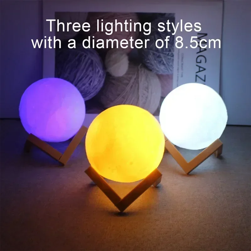 Description Picture 5 of item8cm Moon Lamp LED Night Light Battery Powered With Stand Starry Lamp Bedroom Decor Night Lights Kids Gift Moon Lamp