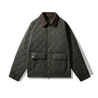 4702 Fashion Brand Warm Coat for Men Corduroy Quited Multi Pockets Zip Up Long Sleeve Plaided Jacket Retro Cotton Padded Parker 2