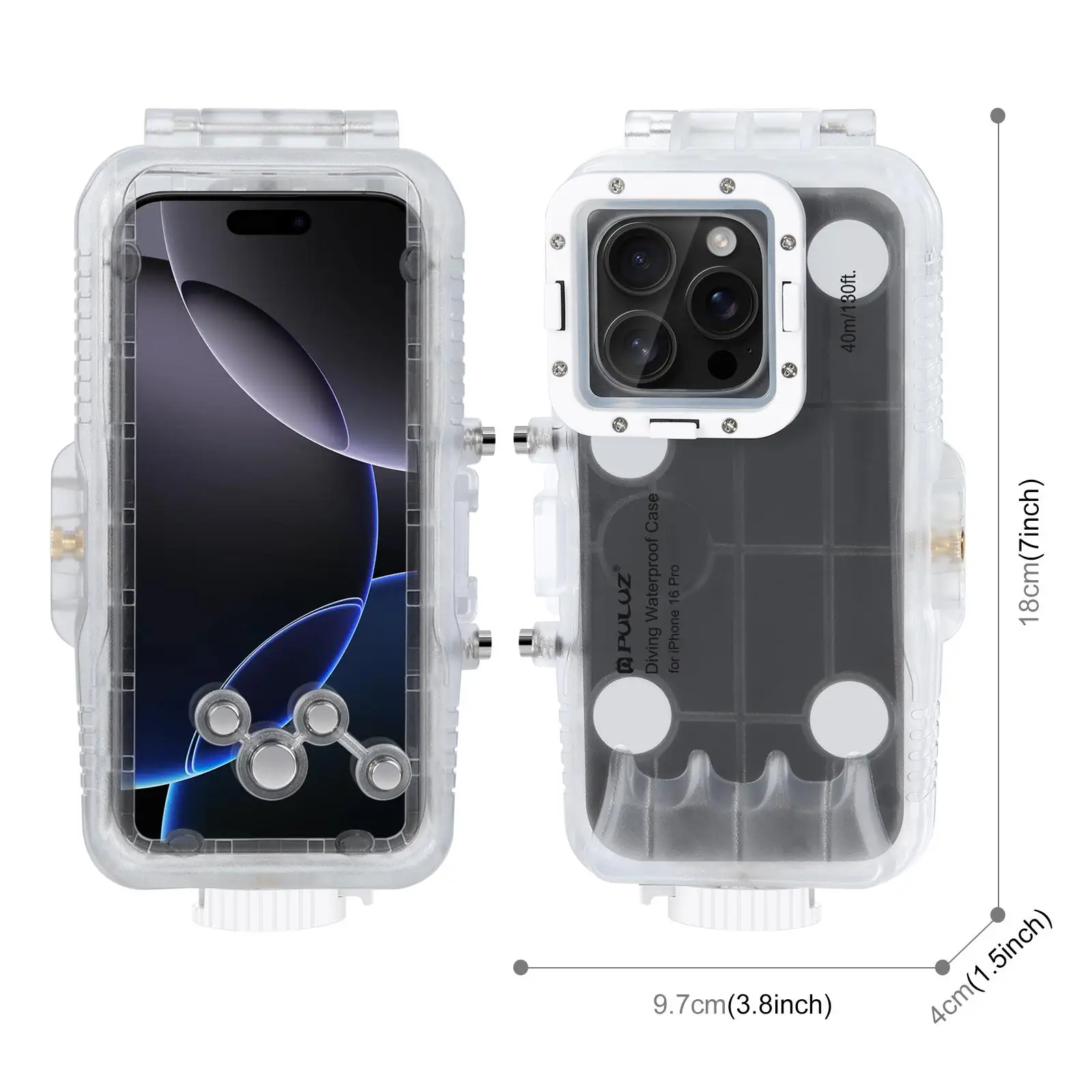 For iPhone 16 Pro PULUZ 40m/130ft Waterproof Diving Case Photo Video Taking Underwater Housing Cover
